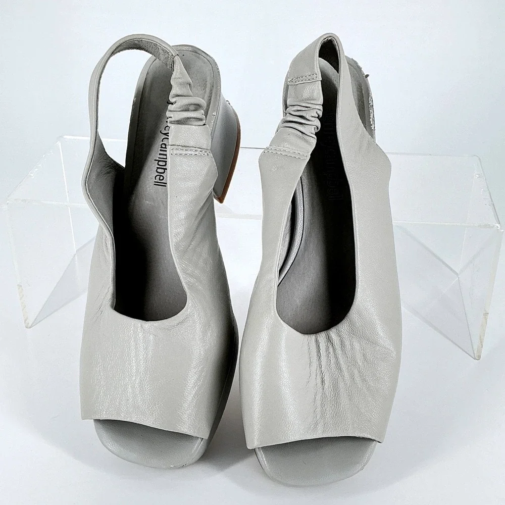Jeffrey Campbell Size 6.5 Gray Leather Slingback Extendo‎ Platform Heels Sandals
